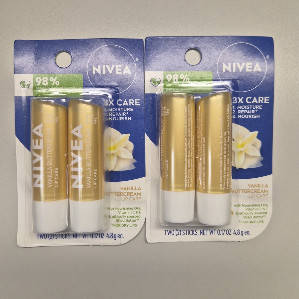 NIVEA Vanilla Buttercream Lip Care Bundle (4 Sticks) NEW Sealed